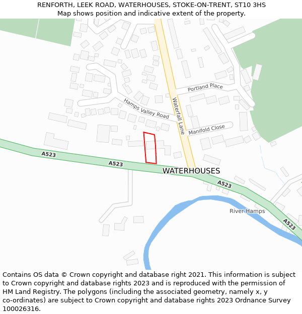 RENFORTH, LEEK ROAD, WATERHOUSES, STOKE-ON-TRENT, ST10 3HS: Location map and indicative extent of plot