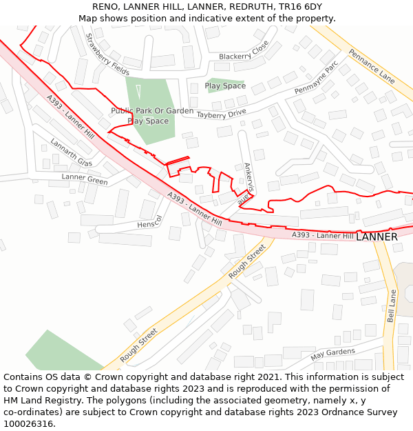 RENO, LANNER HILL, LANNER, REDRUTH, TR16 6DY: Location map and indicative extent of plot