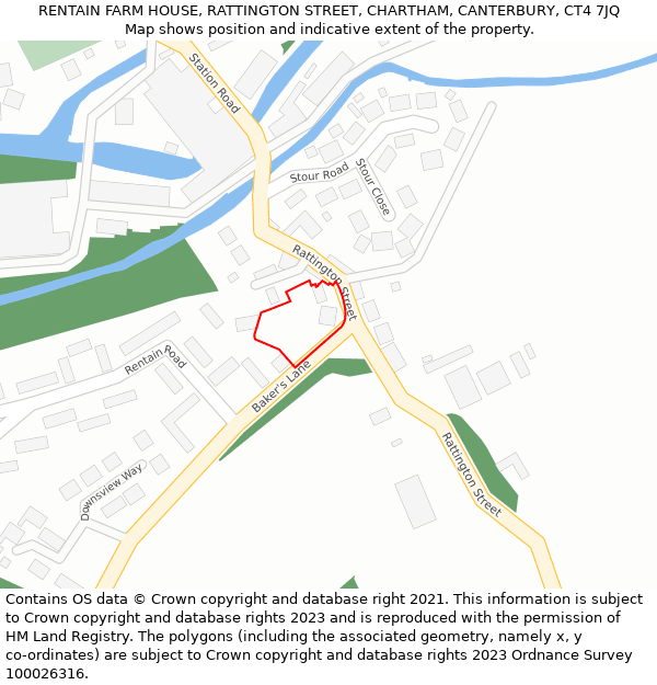 RENTAIN FARM HOUSE, RATTINGTON STREET, CHARTHAM, CANTERBURY, CT4 7JQ: Location map and indicative extent of plot