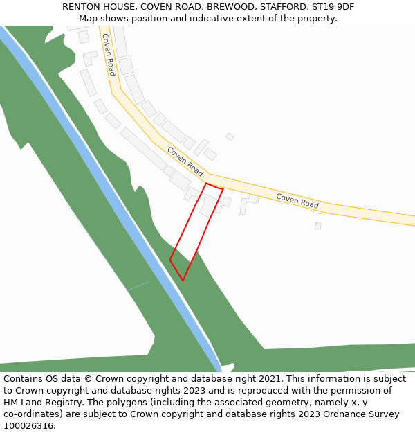 RENTON HOUSE, COVEN ROAD, BREWOOD, STAFFORD, ST19 9DF: Location map and indicative extent of plot