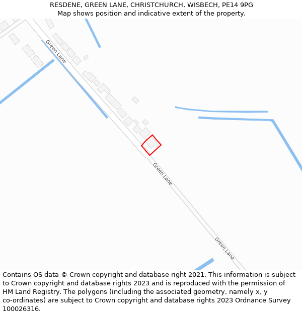 RESDENE, GREEN LANE, CHRISTCHURCH, WISBECH, PE14 9PG: Location map and indicative extent of plot