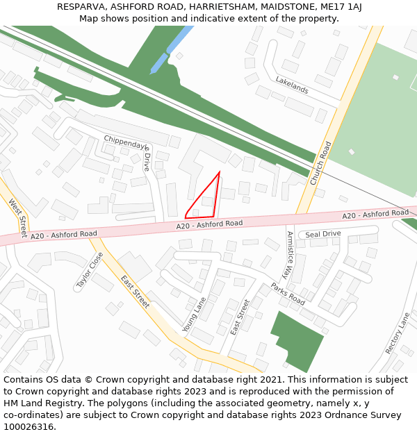 RESPARVA, ASHFORD ROAD, HARRIETSHAM, MAIDSTONE, ME17 1AJ: Location map and indicative extent of plot