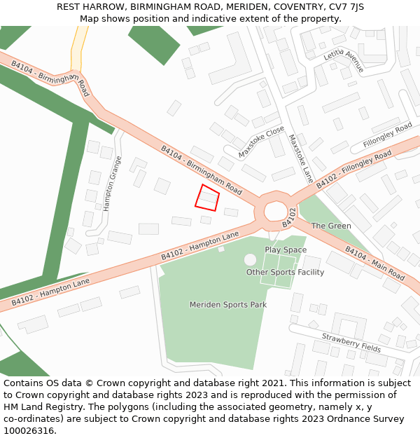 REST HARROW, BIRMINGHAM ROAD, MERIDEN, COVENTRY, CV7 7JS: Location map and indicative extent of plot