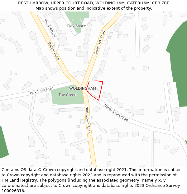 REST HARROW, UPPER COURT ROAD, WOLDINGHAM, CATERHAM, CR3 7BE: Location map and indicative extent of plot