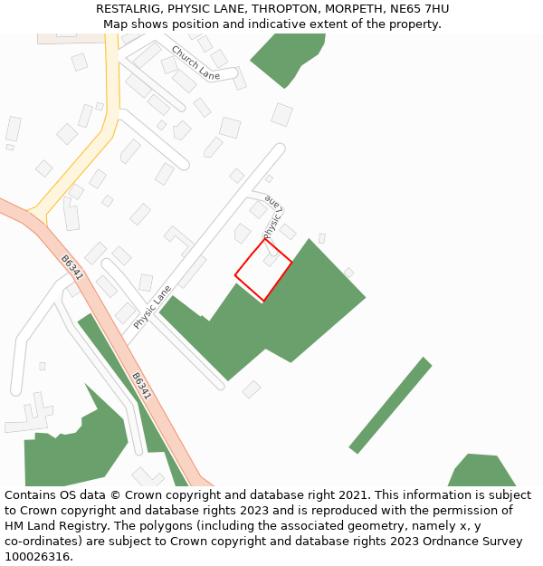 RESTALRIG, PHYSIC LANE, THROPTON, MORPETH, NE65 7HU: Location map and indicative extent of plot