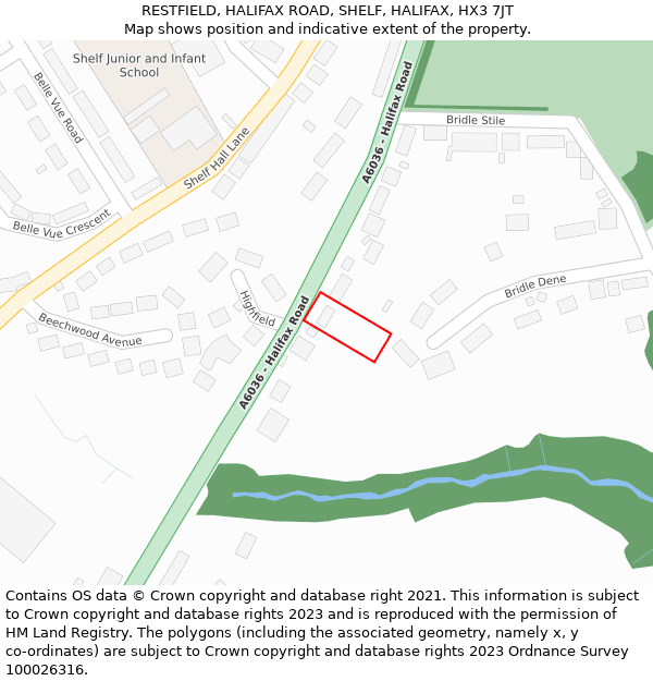 RESTFIELD, HALIFAX ROAD, SHELF, HALIFAX, HX3 7JT: Location map and indicative extent of plot