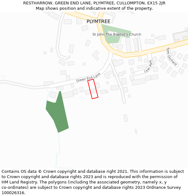 RESTHARROW, GREEN END LANE, PLYMTREE, CULLOMPTON, EX15 2JR: Location map and indicative extent of plot