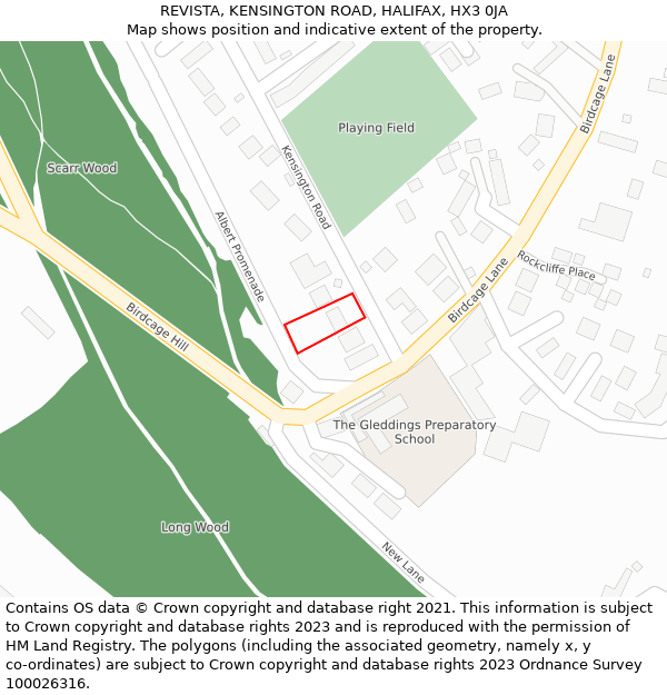 REVISTA, KENSINGTON ROAD, HALIFAX, HX3 0JA: Location map and indicative extent of plot