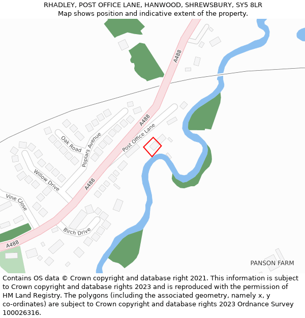 RHADLEY, POST OFFICE LANE, HANWOOD, SHREWSBURY, SY5 8LR: Location map and indicative extent of plot