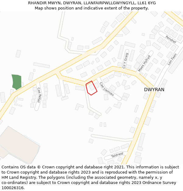 RHANDIR MWYN, DWYRAN, LLANFAIRPWLLGWYNGYLL, LL61 6YG: Location map and indicative extent of plot