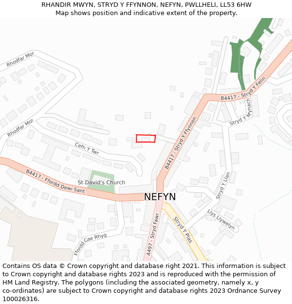 RHANDIR MWYN, STRYD Y FFYNNON, NEFYN, PWLLHELI, LL53 6HW: Location map and indicative extent of plot