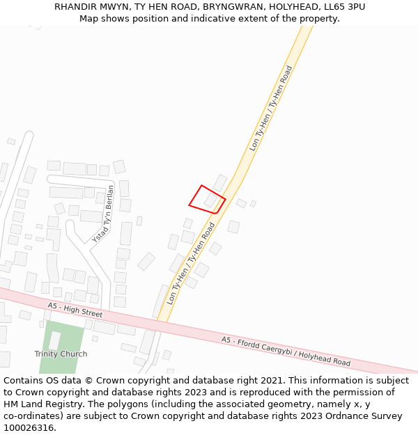 RHANDIR MWYN, TY HEN ROAD, BRYNGWRAN, HOLYHEAD, LL65 3PU: Location map and indicative extent of plot