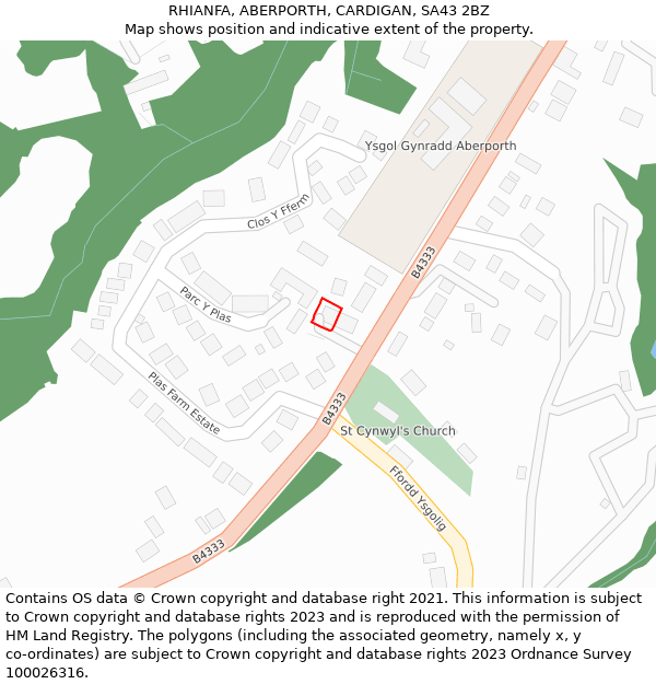 RHIANFA, ABERPORTH, CARDIGAN, SA43 2BZ: Location map and indicative extent of plot