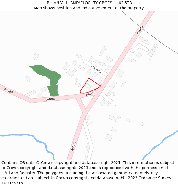 RHIANFA, LLANFAELOG, TY CROES, LL63 5TB: Location map and indicative extent of plot