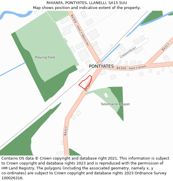 RHIANFA, PONTYATES, LLANELLI, SA15 5UU: Location map and indicative extent of plot