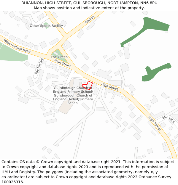 RHIANNON, HIGH STREET, GUILSBOROUGH, NORTHAMPTON, NN6 8PU: Location map and indicative extent of plot