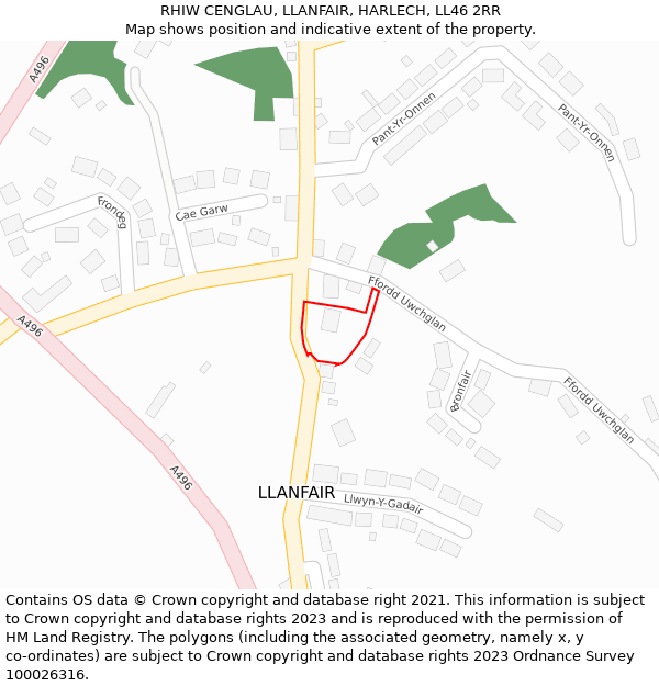 RHIW CENGLAU, LLANFAIR, HARLECH, LL46 2RR: Location map and indicative extent of plot