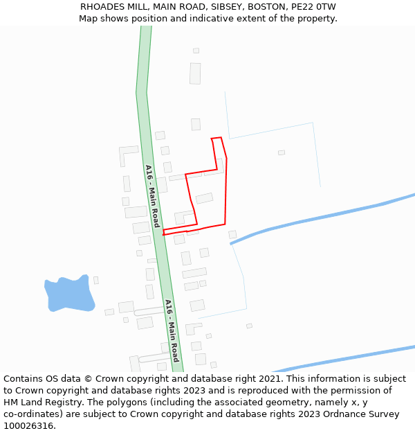 RHOADES MILL, MAIN ROAD, SIBSEY, BOSTON, PE22 0TW: Location map and indicative extent of plot