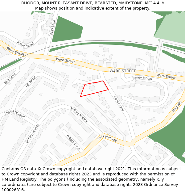 RHODOR, MOUNT PLEASANT DRIVE, BEARSTED, MAIDSTONE, ME14 4LA: Location map and indicative extent of plot