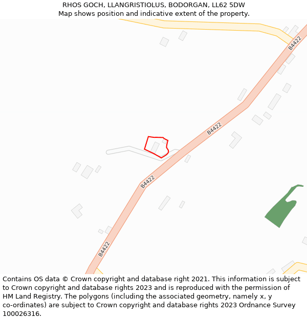 RHOS GOCH, LLANGRISTIOLUS, BODORGAN, LL62 5DW: Location map and indicative extent of plot