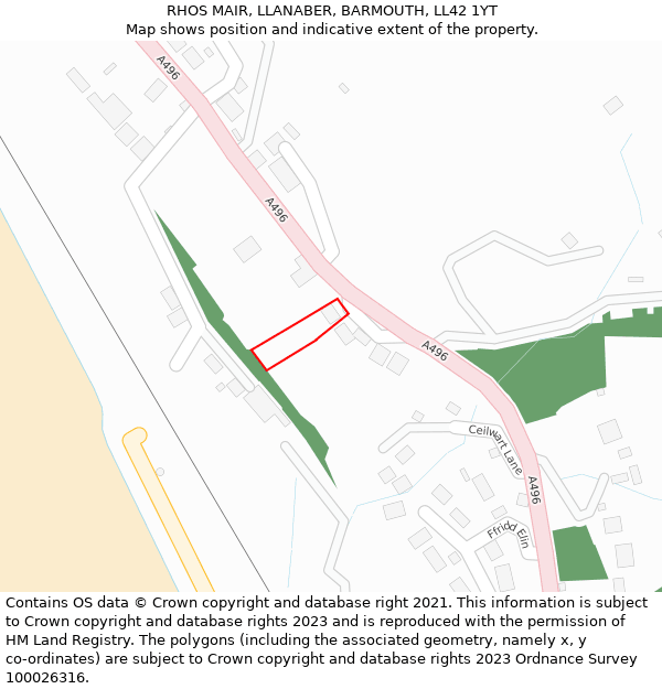 RHOS MAIR, LLANABER, BARMOUTH, LL42 1YT: Location map and indicative extent of plot