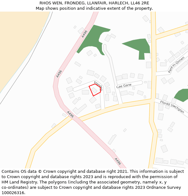 RHOS WEN, FRONDEG, LLANFAIR, HARLECH, LL46 2RE: Location map and indicative extent of plot