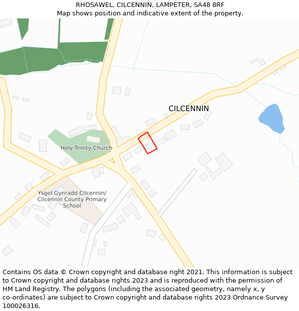 RHOSAWEL, CILCENNIN, LAMPETER, SA48 8RF: Location map and indicative extent of plot