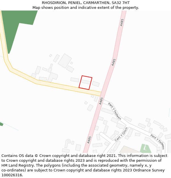 RHOSDIRION, PENIEL, CARMARTHEN, SA32 7HT: Location map and indicative extent of plot