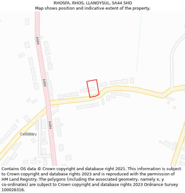 RHOSFA, RHOS, LLANDYSUL, SA44 5HD: Location map and indicative extent of plot