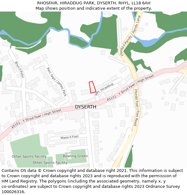 RHOSFAIR, HIRADDUG PARK, DYSERTH, RHYL, LL18 6AH: Location map and indicative extent of plot