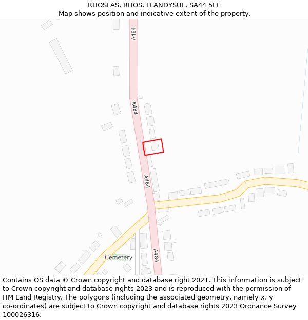 RHOSLAS, RHOS, LLANDYSUL, SA44 5EE: Location map and indicative extent of plot