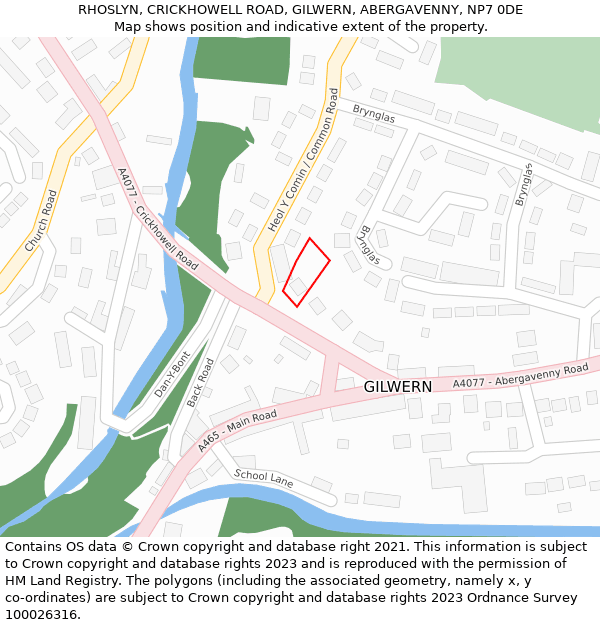 RHOSLYN, CRICKHOWELL ROAD, GILWERN, ABERGAVENNY, NP7 0DE: Location map and indicative extent of plot