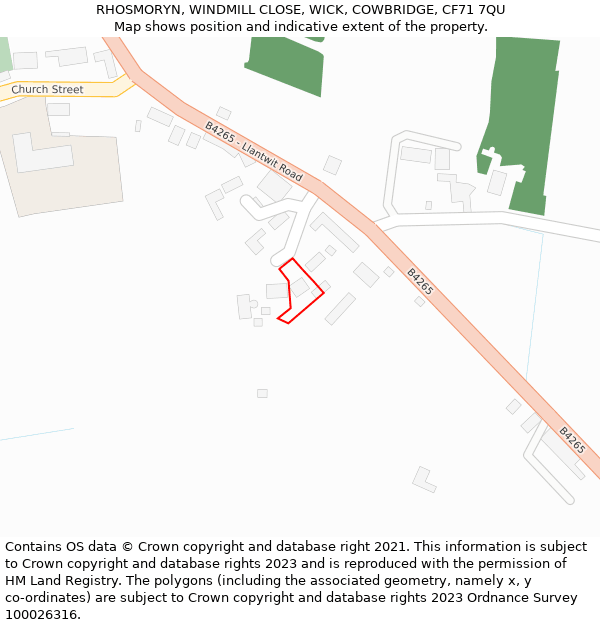 RHOSMORYN, WINDMILL CLOSE, WICK, COWBRIDGE, CF71 7QU: Location map and indicative extent of plot