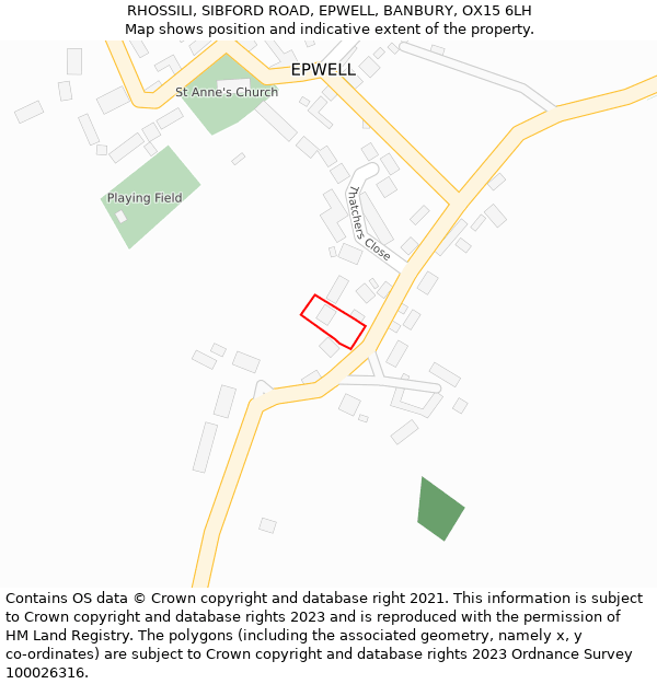 RHOSSILI, SIBFORD ROAD, EPWELL, BANBURY, OX15 6LH: Location map and indicative extent of plot