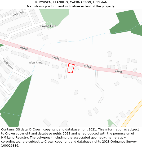 RHOSWEN, LLANRUG, CAERNARFON, LL55 4AN: Location map and indicative extent of plot