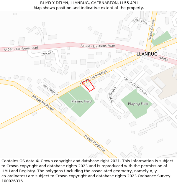 RHYD Y DELYN, LLANRUG, CAERNARFON, LL55 4PH: Location map and indicative extent of plot