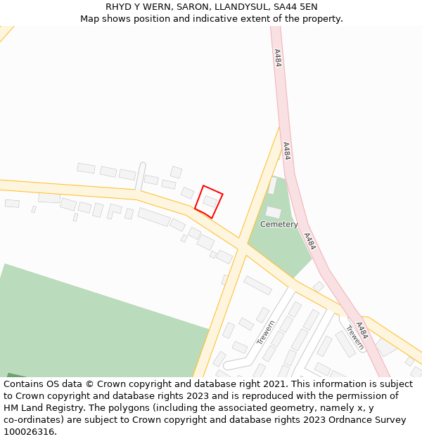 RHYD Y WERN, SARON, LLANDYSUL, SA44 5EN: Location map and indicative extent of plot