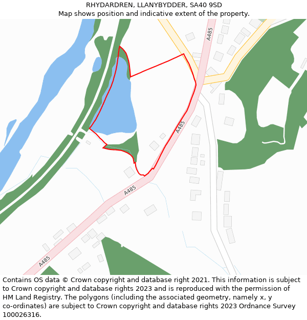 RHYDARDREN, LLANYBYDDER, SA40 9SD: Location map and indicative extent of plot