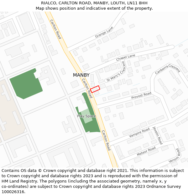 RIALCO, CARLTON ROAD, MANBY, LOUTH, LN11 8HH: Location map and indicative extent of plot