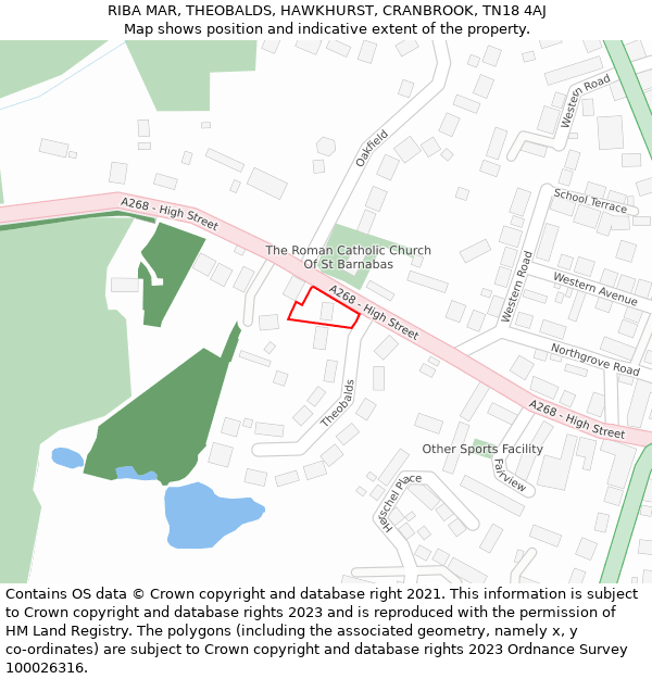 RIBA MAR, THEOBALDS, HAWKHURST, CRANBROOK, TN18 4AJ: Location map and indicative extent of plot