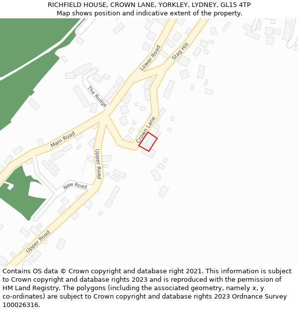 RICHFIELD HOUSE, CROWN LANE, YORKLEY, LYDNEY, GL15 4TP: Location map and indicative extent of plot