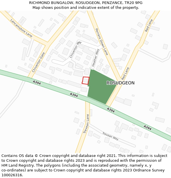 RICHMOND BUNGALOW, ROSUDGEON, PENZANCE, TR20 9PG: Location map and indicative extent of plot