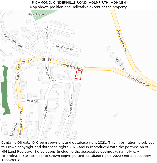 RICHMOND, CINDERHILLS ROAD, HOLMFIRTH, HD9 1EH: Location map and indicative extent of plot