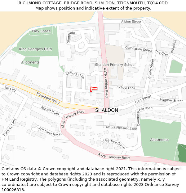 RICHMOND COTTAGE, BRIDGE ROAD, SHALDON, TEIGNMOUTH, TQ14 0DD: Location map and indicative extent of plot