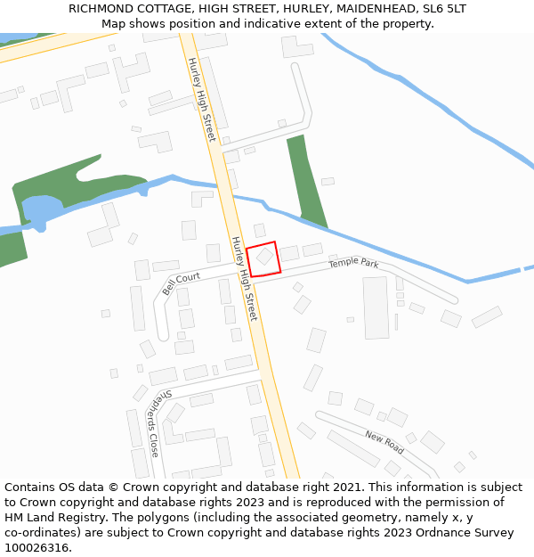 RICHMOND COTTAGE, HIGH STREET, HURLEY, MAIDENHEAD, SL6 5LT: Location map and indicative extent of plot