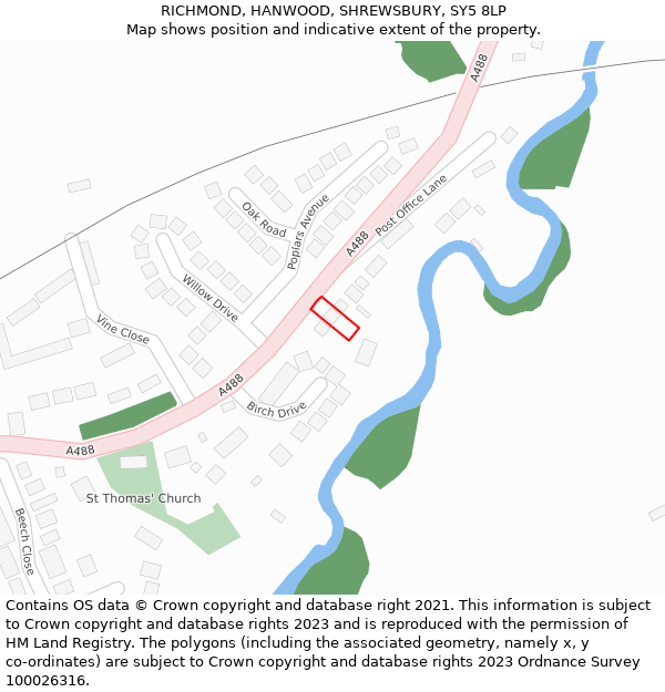 RICHMOND, HANWOOD, SHREWSBURY, SY5 8LP: Location map and indicative extent of plot