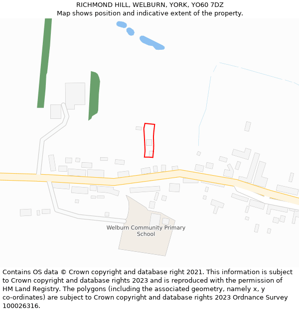 RICHMOND HILL, WELBURN, YORK, YO60 7DZ: Location map and indicative extent of plot