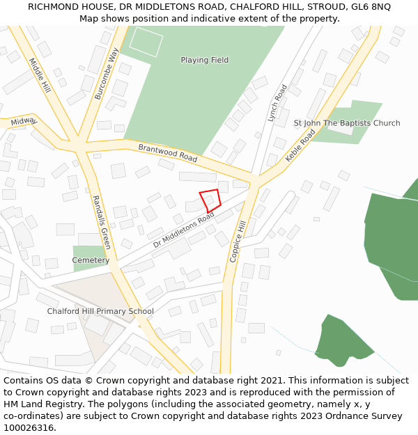 RICHMOND HOUSE, DR MIDDLETONS ROAD, CHALFORD HILL, STROUD, GL6 8NQ: Location map and indicative extent of plot