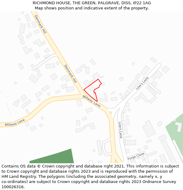 RICHMOND HOUSE, THE GREEN, PALGRAVE, DISS, IP22 1AG: Location map and indicative extent of plot