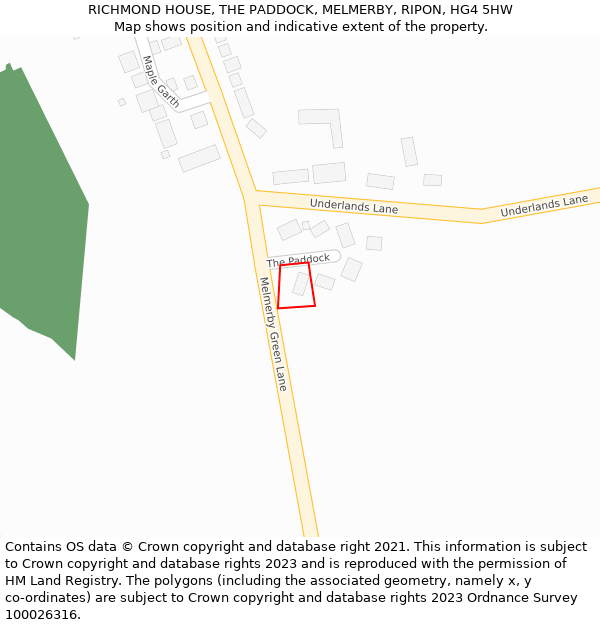 RICHMOND HOUSE, THE PADDOCK, MELMERBY, RIPON, HG4 5HW: Location map and indicative extent of plot